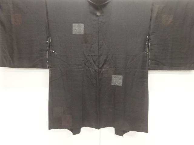 JAPANESE KIMONO / ANTIQUE TAISHO-ROMAN LACQUER MASU PATTERN WOVEN SING